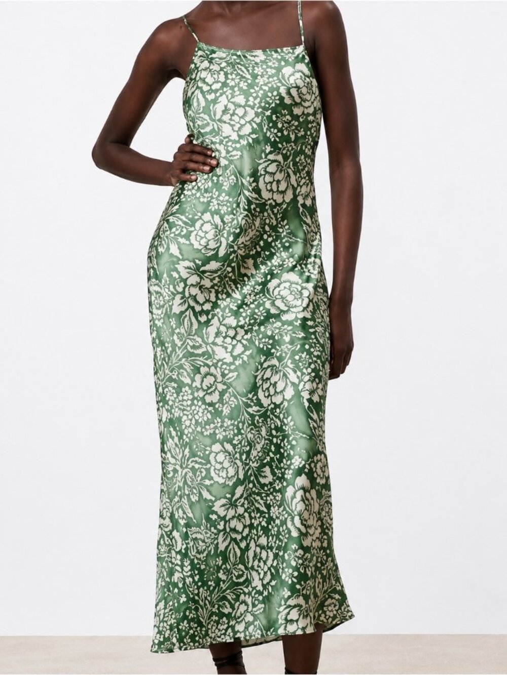 Zara Emerald Green & Cream Floral Slip Dress